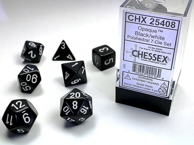 Set de 7 Dados Opacos Chessex - Negro y blanco